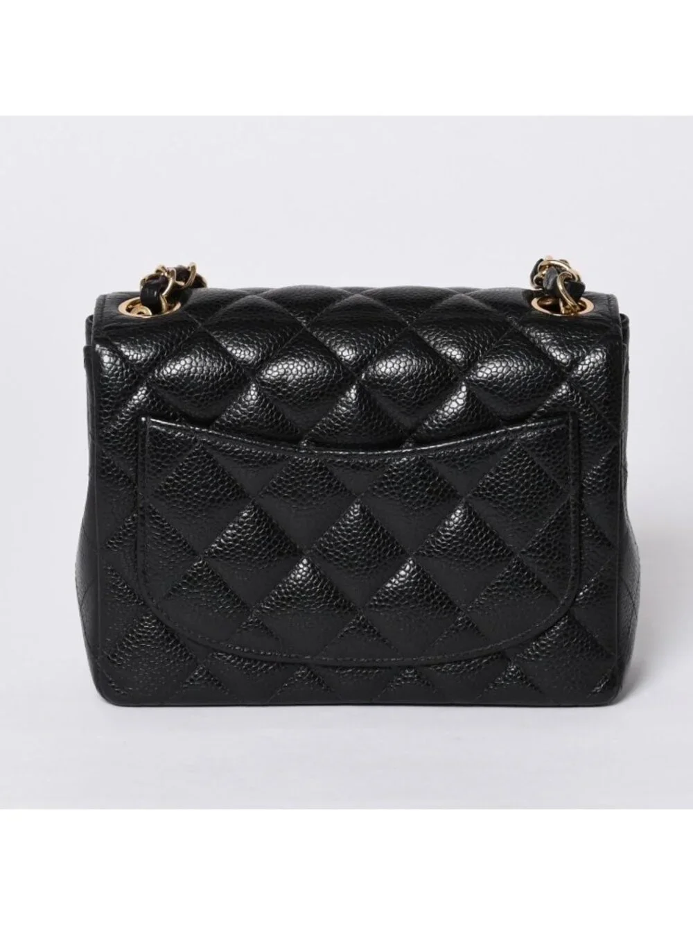 Chanel Mini Quilted Chain Shoulder Bag Caviar Leather Gold Black